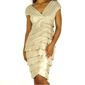 Adrianna Papell Shimmering Gold Gown tiered ruffled cocktail mother of bride 14W